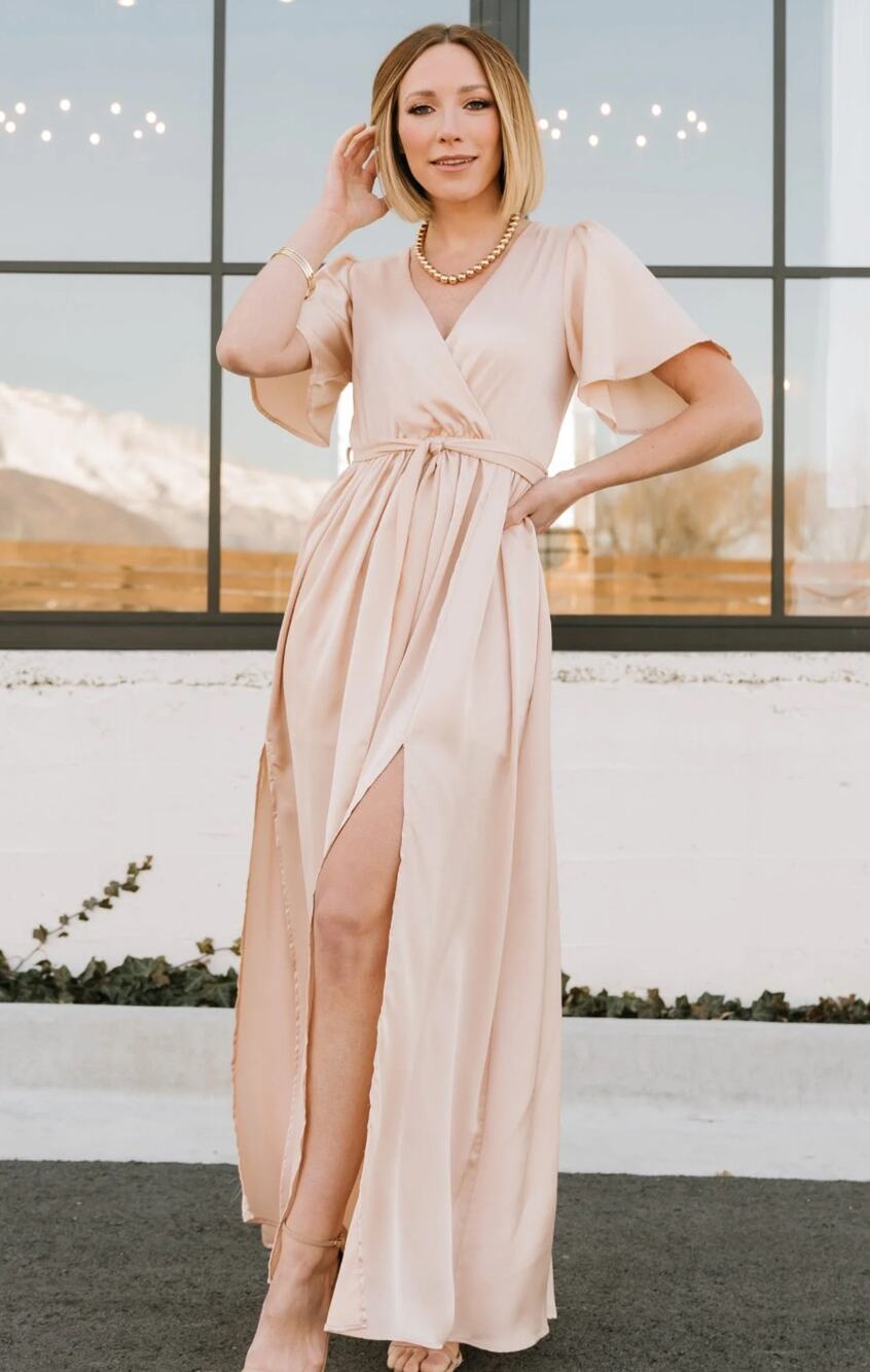 Baltic Born Sicily Satin Maxi Dress in Natural Small Flowy Flirty Event Party